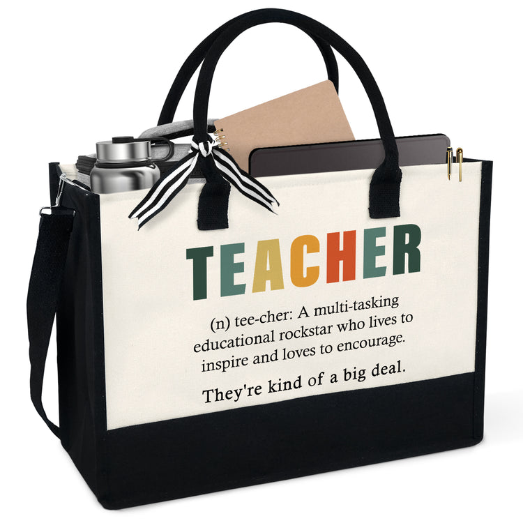Gift Ideas For Teacher Appreciation Gifts For Coworker, Birthday Teachers Day, Friendship, Thanksgiving Gifts,  Birthday Gift Ideas Teacher - 13oz Canvas Tote Bag With Zipper For Women