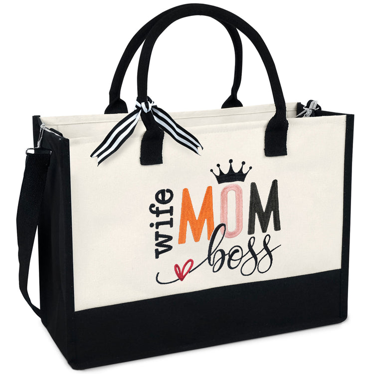 Gift Ideas For Mom, Wife From Husband, Birthday, Thanksgiving, Christmas, Mothers Day Gifts For Mom, Presents For Mom, Bonus Mom, Stepmom, New Mom Gifts Ideas - 13oz Canvas Tote Bag With Zipper For Women