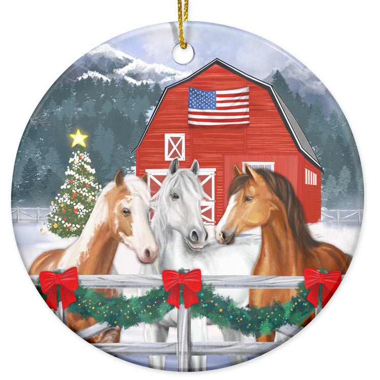 Farmhouse Horse Gifts for Women, Christmas Ornaments - Christmas, Birthday Gifts for Family, Mom, Dad, Friends, Farmhouse Christmas Horse Decor - Christmas Tree Decoration Ceramic Ornament