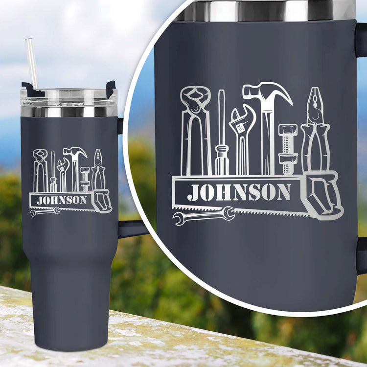 Personalized Repair Tools Custom Name, Builder Contractor Repairman Carpenter 40oz Tumbler Laser Engraved, Gifts For Dad, Happy Labor Day