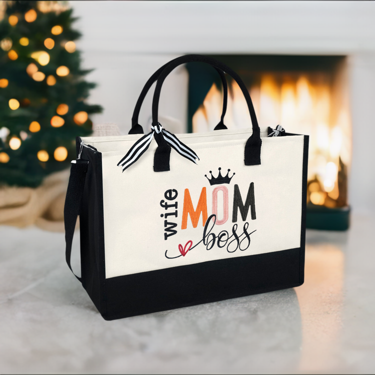 Gift Ideas For Mom, Wife From Husband, Birthday, Thanksgiving, Christmas, Mothers Day Gifts For Mom, Presents For Mom, Bonus Mom, Stepmom, New Mom Gifts Ideas - 13oz Canvas Tote Bag With Zipper For Women