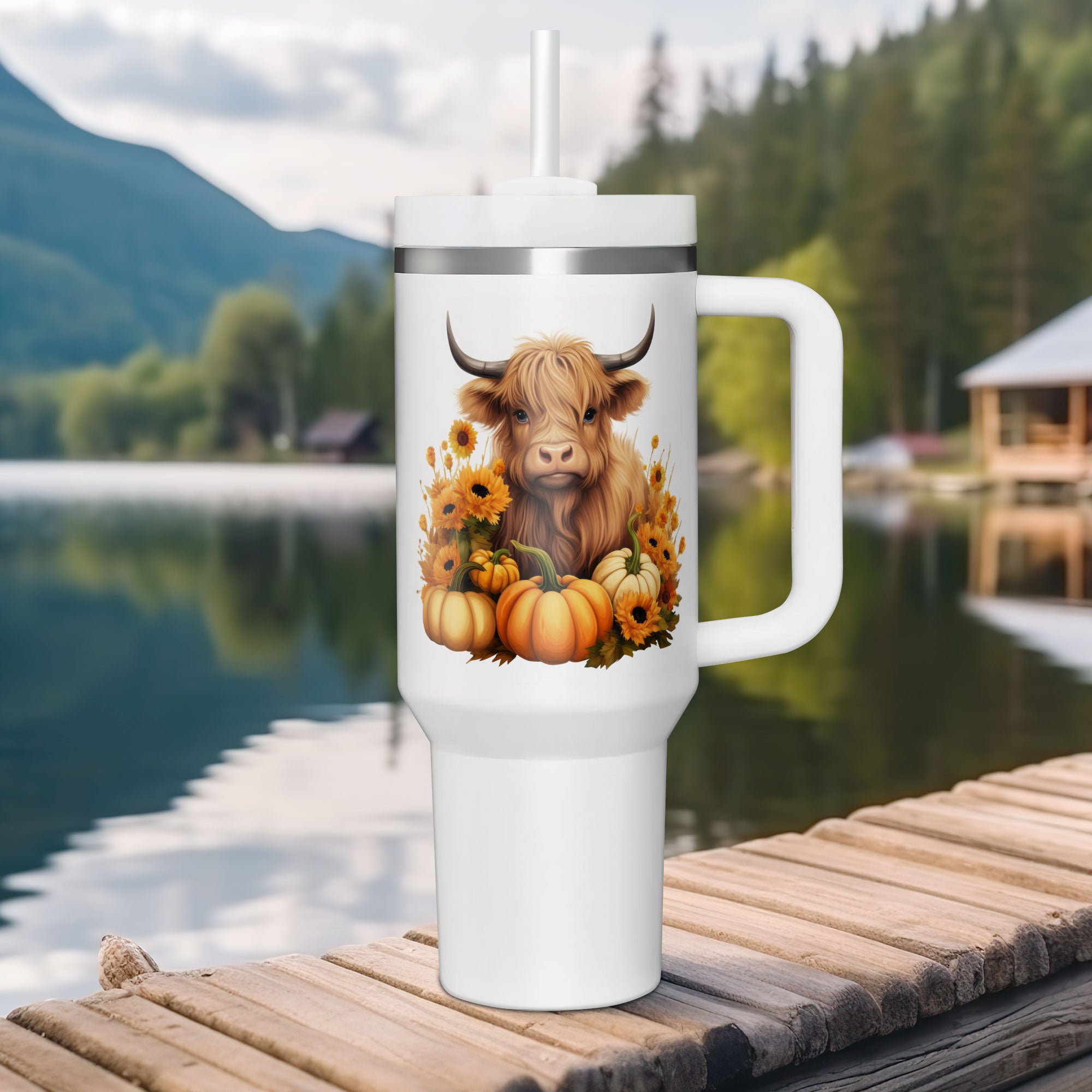 Christmas Highland Cow 40oz Tumbler with Handle, Lid, Straw, Laser