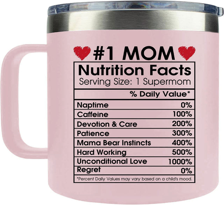 Gifts For Mom - 14oz Stainless Steel Vacuum Insulated Mug with Lid - #1 Mom