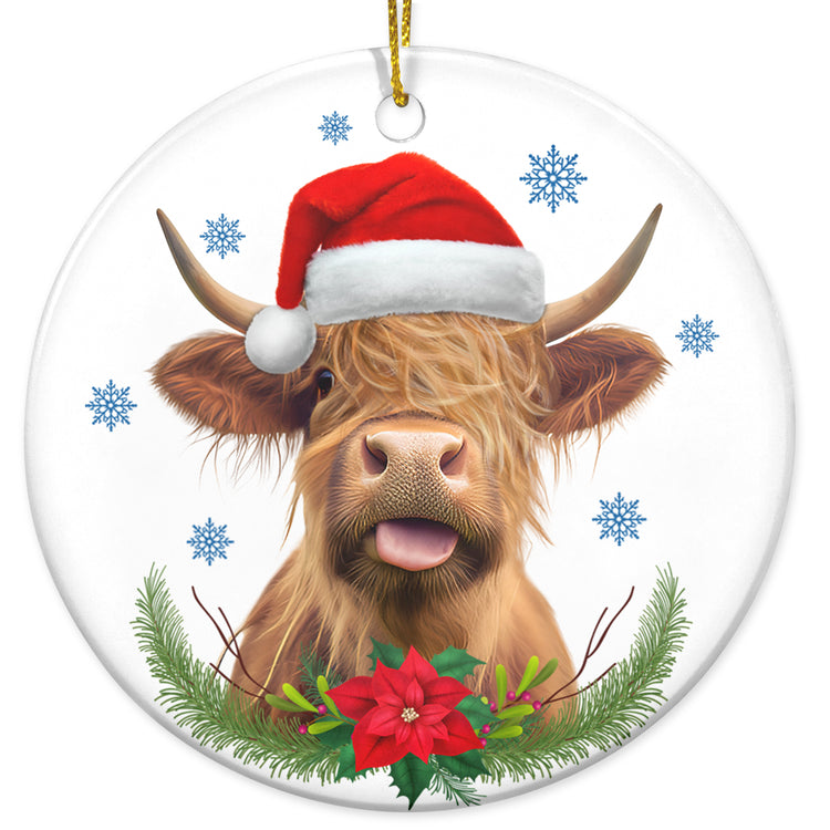 Highland Cow Gifts for Women, Christmas Ornaments - Christmas, Birthday Gifts for Family, Mom, Dad, Friends, Farmhouse Christmas Cow Decor - Christmas Tree Decoration Ceramic Ornament