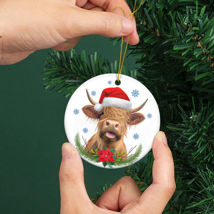Highland Cow Gifts for Women, Christmas Ornaments - Christmas, Birthday Gifts for Family, Mom, Dad, Friends, Farmhouse Christmas Cow Decor - Christmas Tree Decoration Ceramic Ornament