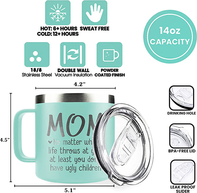 Gifts For Mom - 14oz Stainless Steel Vacuum Insulated Mug with Lid
