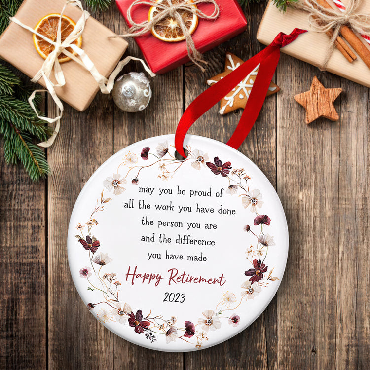 Retirement Gifts for Women, Men - Holiday Decor, Christmas Ornaments - Thoughtful Retirement Ornaments, Precious Moments 2023 Christmas Ornaments, Tree Decorations, Happy Retirement Ceramic Ornament