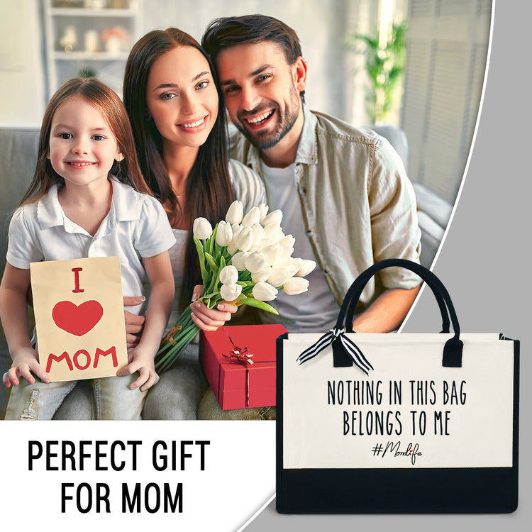 Gifts for Mom, New Mom - 13oz Canvas Tote Bag with Zipper - No Thing In This Bag Belongs To Me