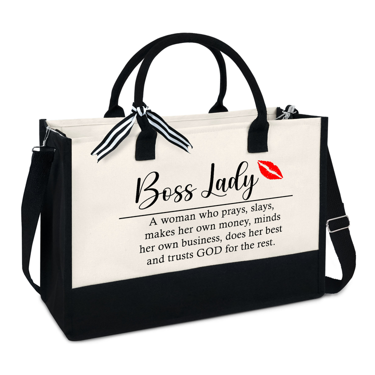 Gift Ideas For Women, Boss Lady Gift Tote Bag, Leaving Appreciation, Retirement, Birthday, Thanksgiving Gifts for Boss, Leader, Boss Lady, Friends, Coworkers, Manager Director - 13oz Canvas Tote Bag With Zipper