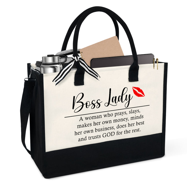 Christmas Gift Ideas For Women, Boss Lady Gift Tote Bag, Leaving Appreciation, Retirement, Birthday, Thanksgiving Gifts for Boss, Leader, Boss Lady, Friends, Coworkers, Manager Director - 13oz Canvas Tote Bag With Zipper