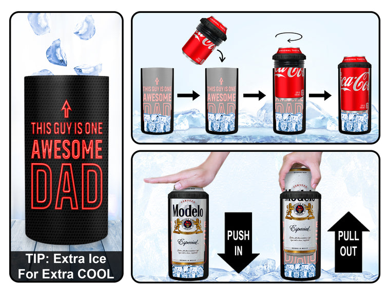 Drinkware Flasks Gift For Dad,4 In 1 Insulated Stainless Steel Slim Can Cooler Funny Birthday Gifts For Dad From Daughter, Son, Awesome Gifts For Dad, New Dad, First Time Dad Gifts For Men From Wife,