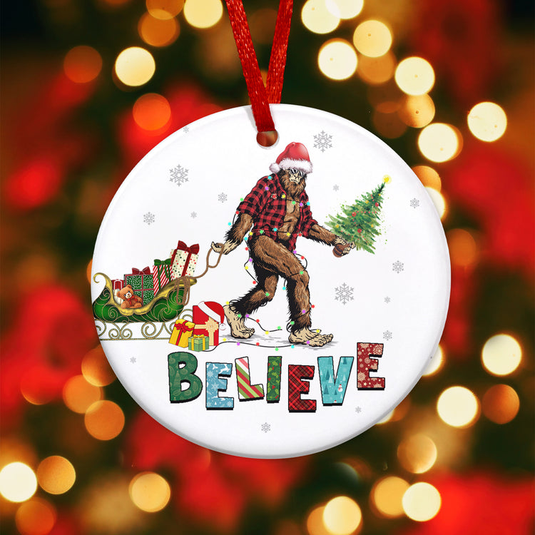 Big Foot Sasquatch Gifts - Funny Decor, Christmas Ornaments Gifts, Big Foot Family Birthday Decorations - Bigfoot Sasquatch Halloween Ornaments - Christmas Tree Decoration Ceramic Ornament