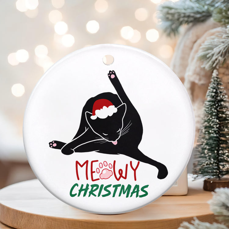 Cat Lover Christmas Ornaments, Funny Cat Lover Gifts for Women, Black Cat Decor - Christmas Tree Decorations, Cat Decorations Gifts for Women - Christmas Tree Decoration Ceramic Ornament