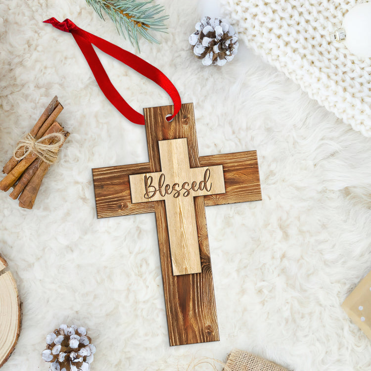 Christian Cross Wooden Ornament