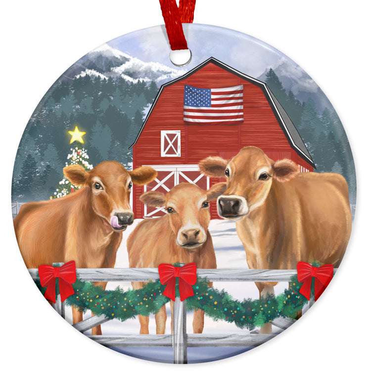 Farmhouse Cow Gifts for Women, Christmas Ornaments - Christmas, Birthday Gifts for Family, Mom, Dad, Friends, Farmhouse Christmas Cow Decor - Christmas Tree Decoration Ceramic Ornament