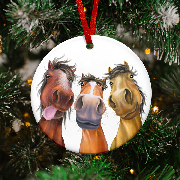Funny Horse Gifts for Men, Women, Christmas Ornaments - Gifts for Horse Lovers, Family, Friends, Farmhouse Decor, Farm Animals Gifts - Christmas Tree Decoration Ceramic Ornament
