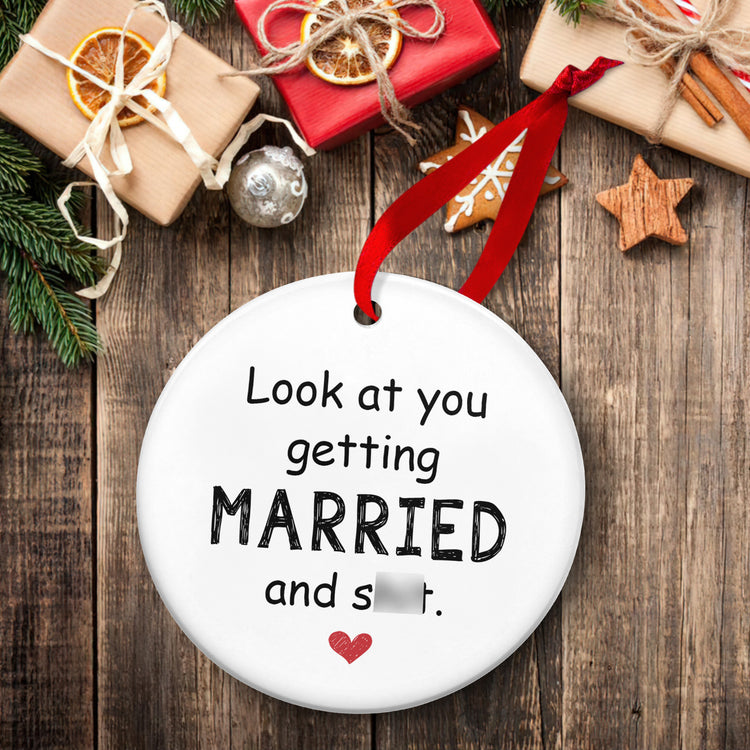 Wedding Gifts for Couple, Him, Her, Christmas Ornament - Newly Wed Gifts for The Couple, Bride and Groom Gifts, Bachelorette Gifts for Bride - Christmas Tree Decoration Ceramic Ornament