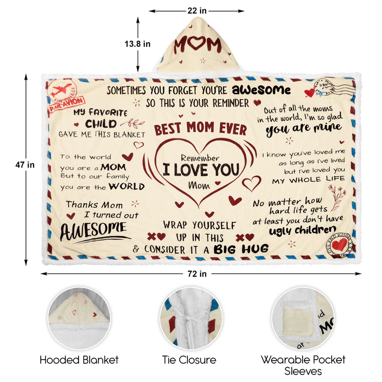 Gifts for Mom from Daughter, Son - Christmas, Thanksgiving, Mothers Day, Birthday Gifts for Mom, Bonus Mom, Step Mom, Mama Gift Ideas, Mother Daughter Gift - Hooded Blankets 47x72 in