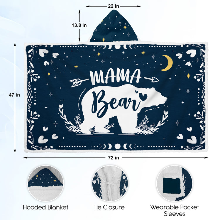 Mothers Day Gifts - Gifts for Mom from Daughter, Son - Mothers Day, Birthday Gifts for Mom, Bonus Mom, Step Mom, Mama Gift Ideas, Mother Daughter Gift - Mama Bear Hooded Blankets 47x72 in