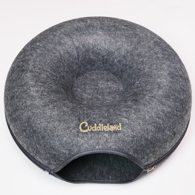 Cuddleland Cat Cave for Multiple & Large Cats Up to 30 Lbs, Scratch Detachable & Washable Tunnel Bed (Dark Gray, Large)