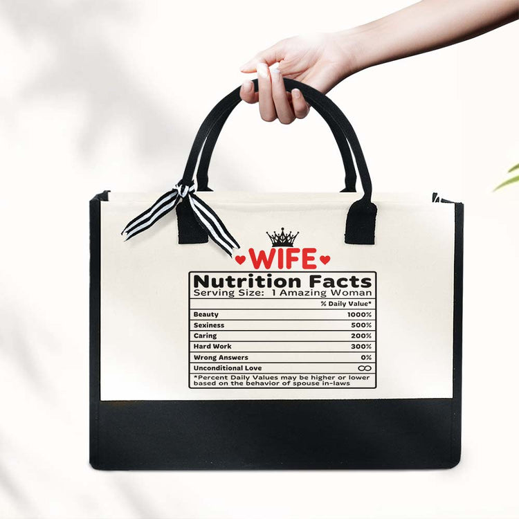 Wife Tote Bag, Gifts For Wife, Wife Nutrition Facts Canvas Zipper Tote Bag