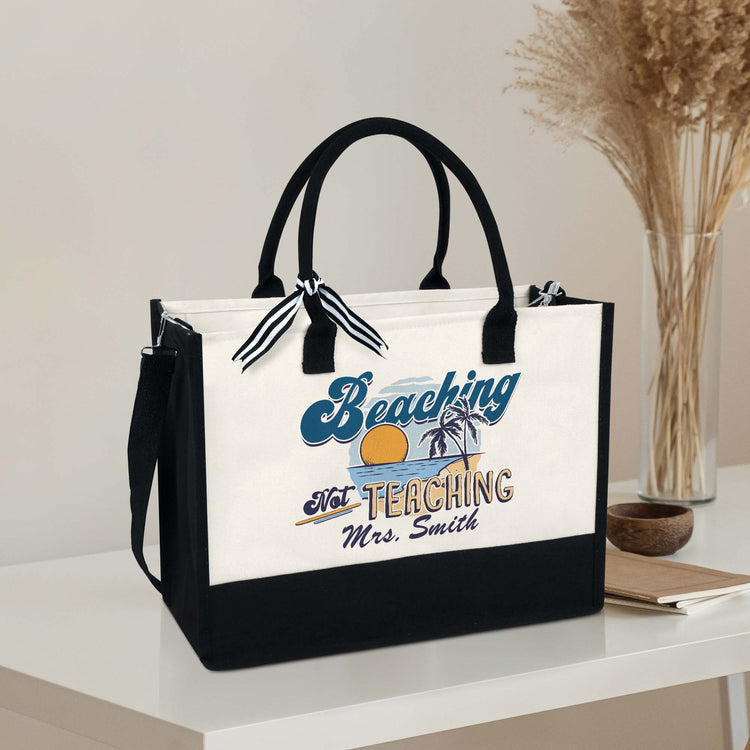 Personalized Teacher Tote Bag, Beaching Not Teaching Canvas Zipper Tote Bag