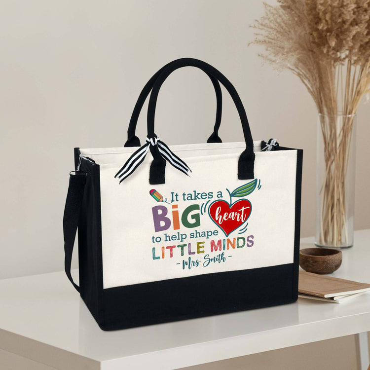Personalized Teacher It Takes A Big Heart To Help Shape Little Minds Canvas Zipper Tote Bag