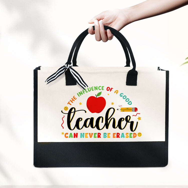 Teacher Tote Bag, The Influence Of A Good Teacher Can Never Be Erased Canvas Zipper Tote Bag