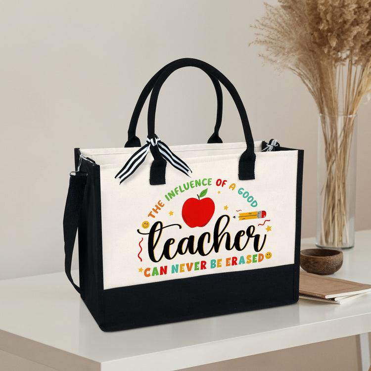 Teacher Tote Bag, The Influence Of A Good Teacher Can Never Be Erased Canvas Zipper Tote Bag