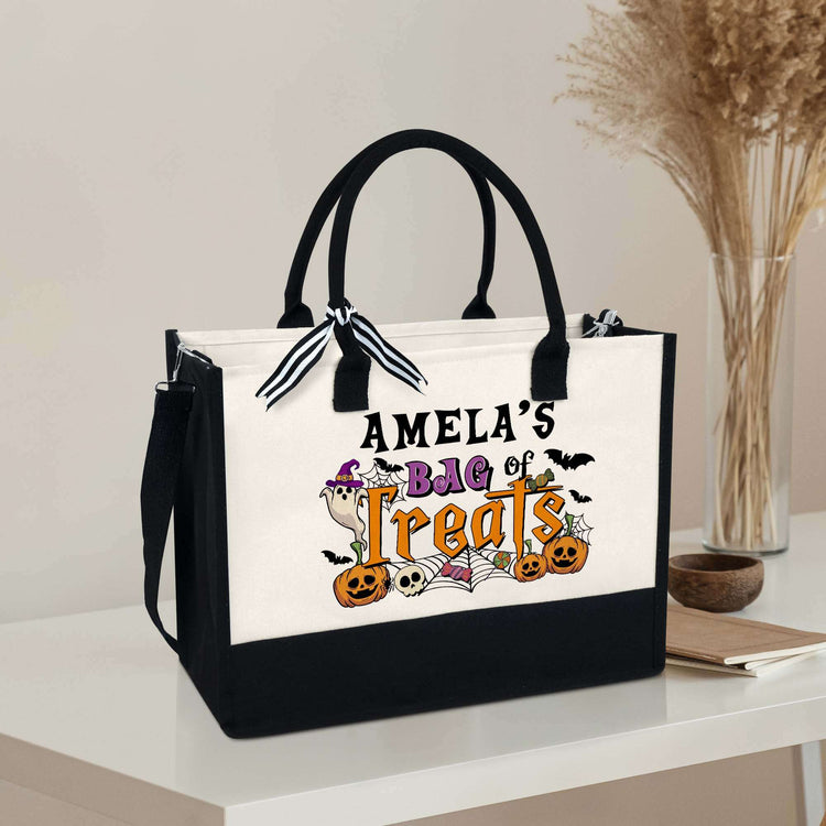 Personalized Halloween Bag, Bag Of Treat, Halloween Spooky Pumpkins Canvas Zipper Tote Bag