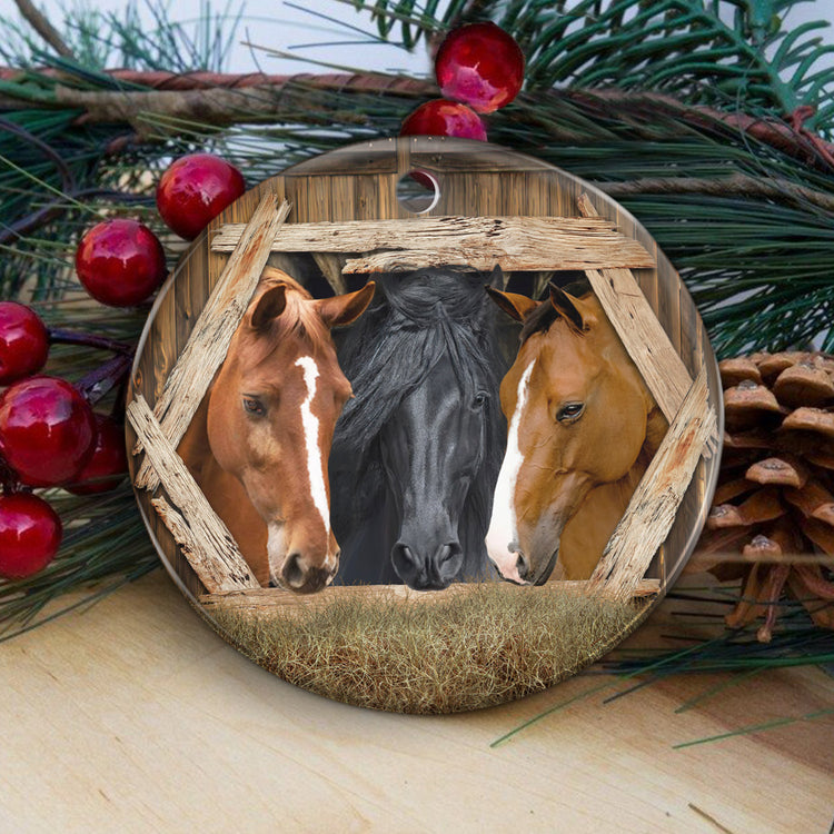Farmhouse Christmas Ornaments, Horse Decor, Horse Christmas Ornaments, Farmhouse Christmas Holiday Decor, 2023 Christmas Tree Decorations, Horse in Stable Ceramic Ornaments