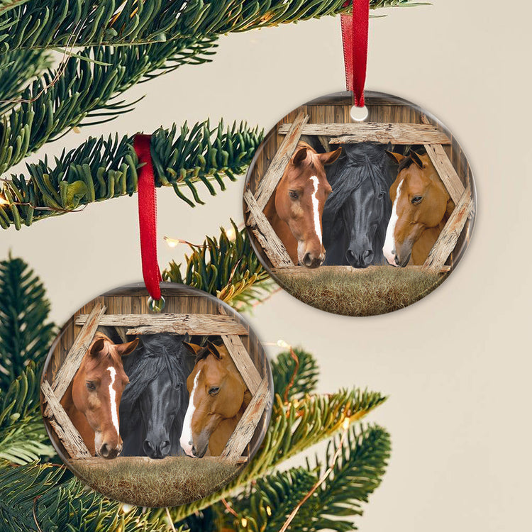 Farmhouse Christmas Ornaments, Horse Decor, Horse Christmas Ornaments, Farmhouse Christmas Holiday Decor, 2023 Christmas Tree Decorations, Horse in Stable Ceramic Ornaments