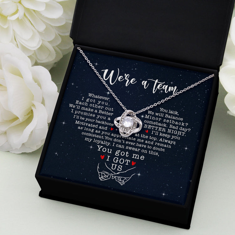 Gifts For Her, Women, Wife, Girlfriend - Love Knot Necklace With Message Card And Gift Box - I Got Us