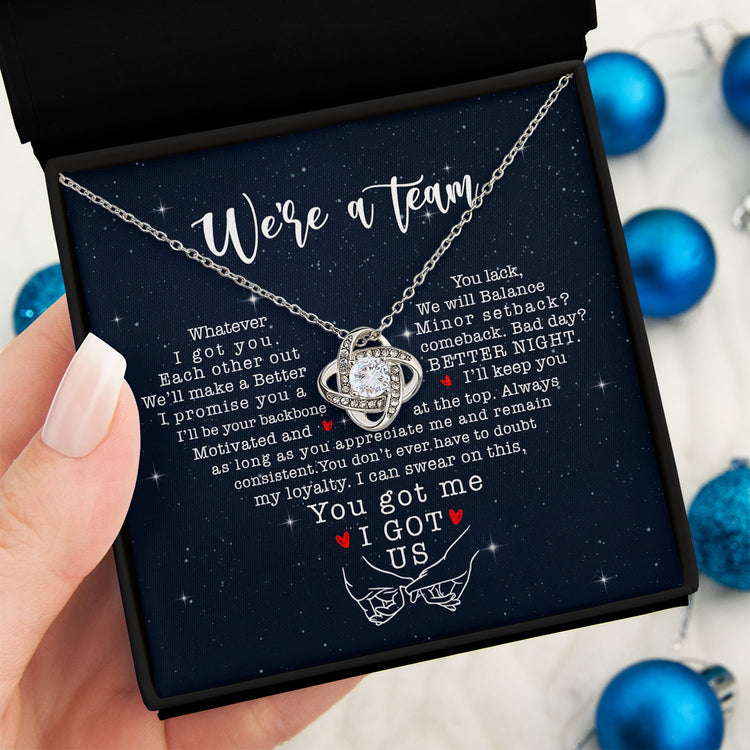Gifts For Her, Women, Wife, Girlfriend - Love Knot Necklace With Message Card And Gift Box - I Got Us