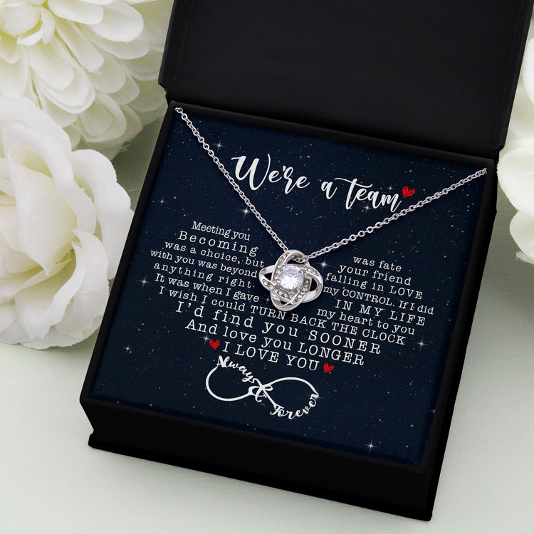 Gifts For Her, Women, Wife, Girlfriend - Love Knot Necklace With Message Card And Gift Box - We're a Team