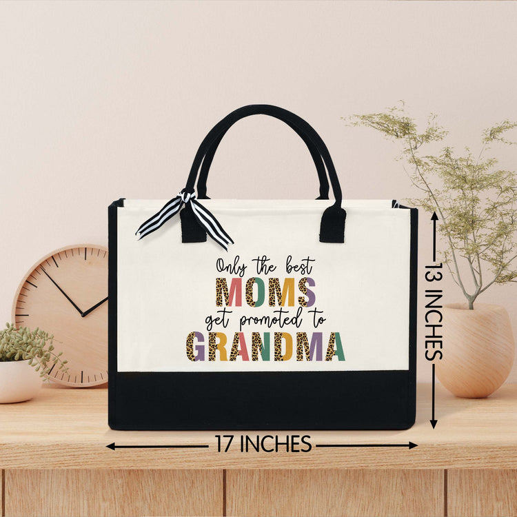 Only The Best Moms Get Promoted To Grandma Tote Bag, Birthday Gifts For Mom, Grandma Canvas Zipper Tote Bag