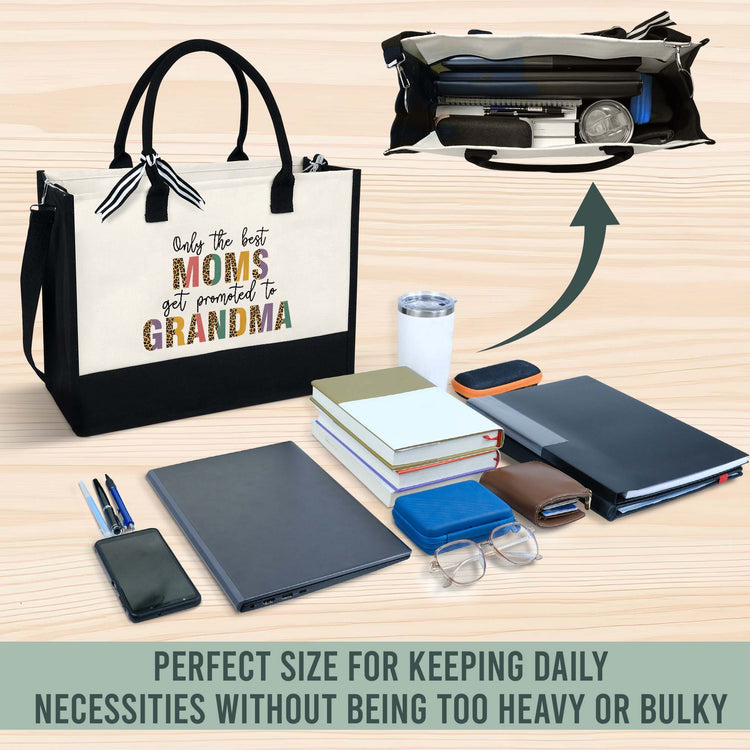 Only The Best Moms Get Promoted To Grandma Tote Bag, Birthday Gifts For Mom, Grandma Canvas Zipper Tote Bag