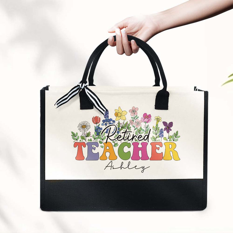 Personalized Retired Teacher, Retirement Gift For Teacher Canvas Zipper Tote Bag