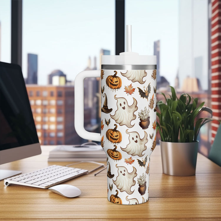 Halloween 40oz Tumbler 5D Printed, Spooky Vibes Pumpkin Boo Witchcraft