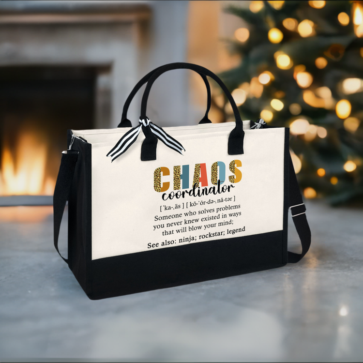 Christmas Gift Ideas For Women, Chaos Coordinator Tote Bag, Birthday, Christmas, Thanksgiving Gifts For Coworker, Friend, Her, Boss Lady, Friend Gifts For Women Friendship - 13oz Canvas Teacher Tote Bag With Zipper