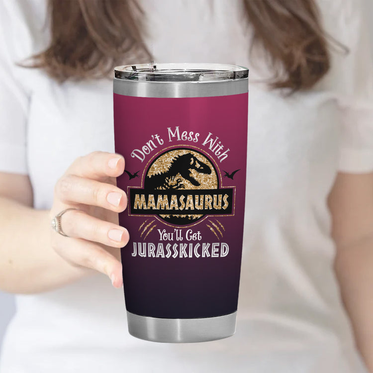 Mamasaurus Tumbler Gift for Mama 20oz Tumbler Champagne Red Color