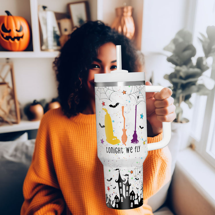Halloween Three Witches Tumbler, Tonight We Fly Hocus Pocus 40oz Tumbler 5D Printed MLN1885LTH